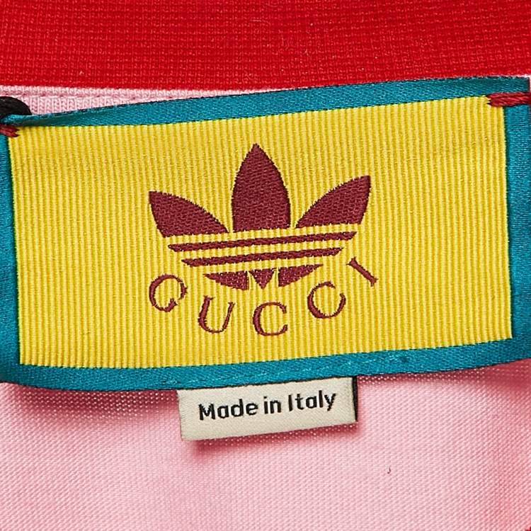 Pre Owned Gucci x Adidas Pink Logo Print Cotton Crop T-Shirt L