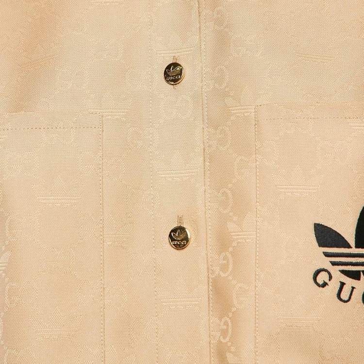 Pre Owned Gucci x Adidas Brown GG and Trefoil Jacquard Button-Up Shirt M