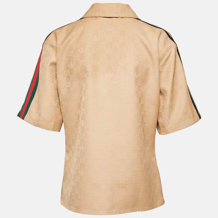 Pre Owned Gucci x Adidas Brown GG and Trefoil Jacquard Button-Up Shirt M