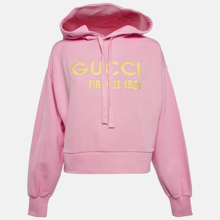 Pre Owned Gucci Pink Embroidered Cotton Sweatshirt Hoodie XS