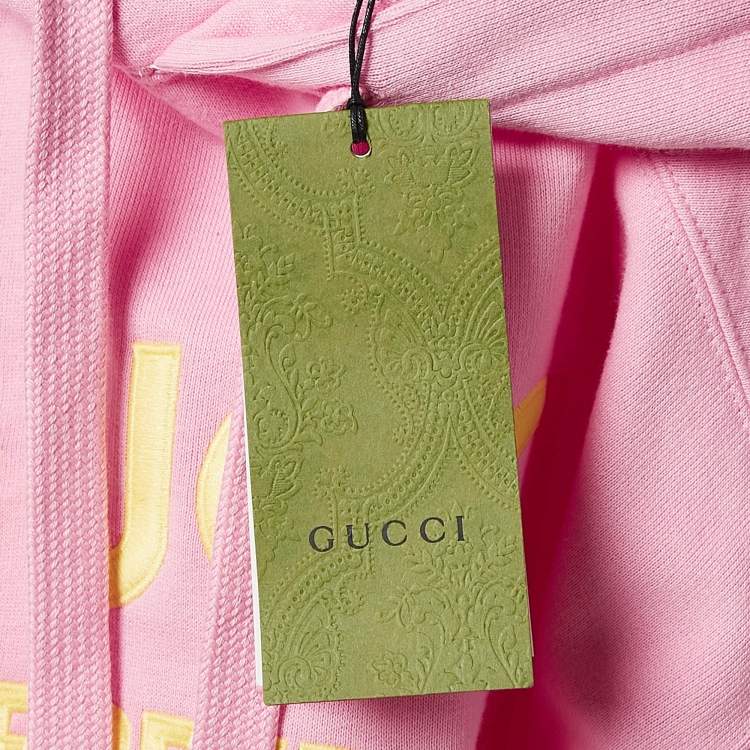 Pre Owned Gucci Pink Embroidered Cotton Sweatshirt Hoodie XS