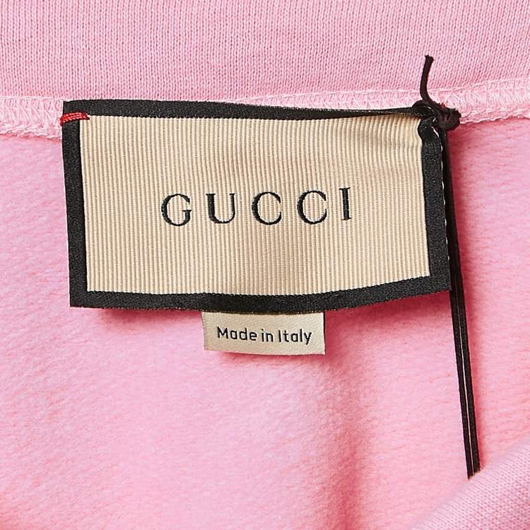 Pre Owned Gucci Pink Embroidered Cotton Sweatshirt Hoodie XS