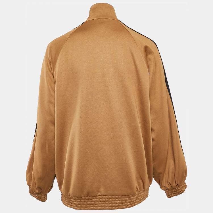 Pre Owned Gucci X Adidas Camel Brown Jersey Zip-Up Sweatshirt Jacket S