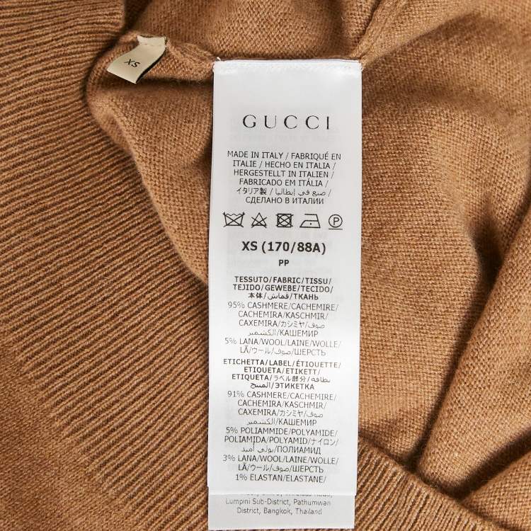 Pre Owned Gucci Brown Cashmere Rib Knit Full Sleeve Pullover XS