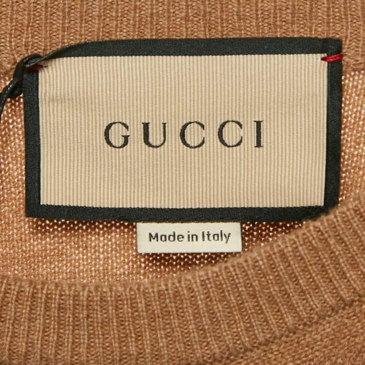 Pre Owned Gucci Brown Cashmere Rib Knit Full Sleeve Pullover XS