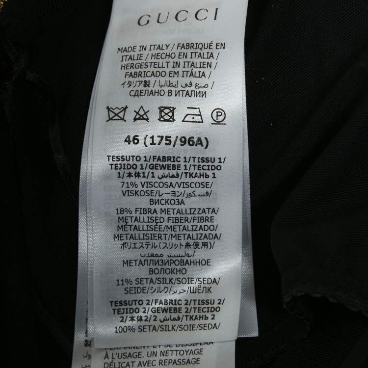 Pre Owned Gucci Metallic Gold Satin Silk and Lame Plisse Harness Detail Gown L