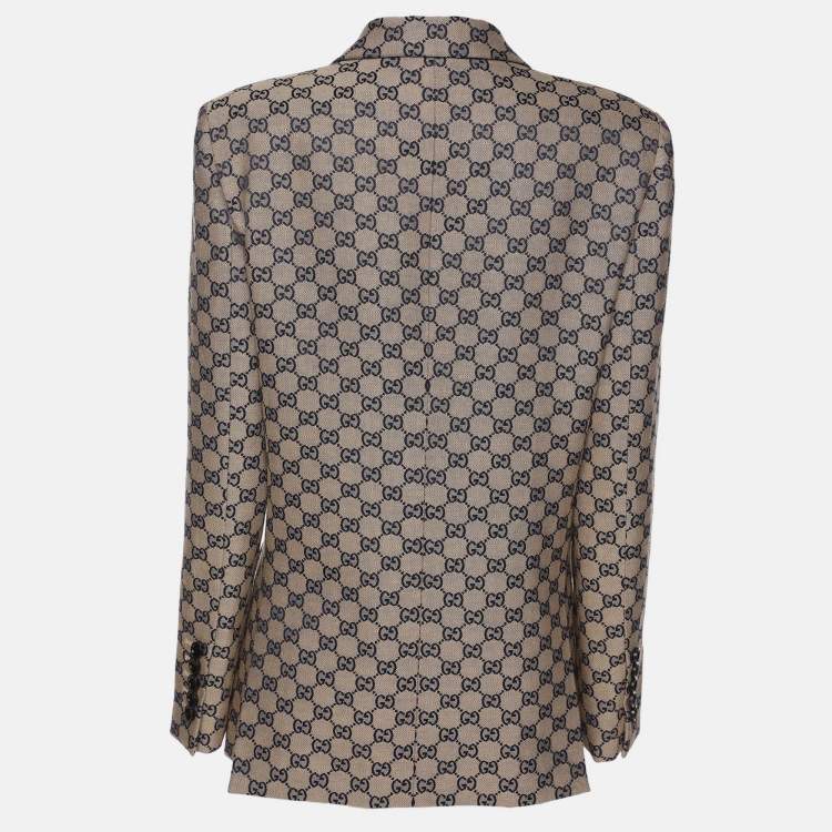 Pre Owned Gucci Beige/Blue GG Linen Blend Blazer M