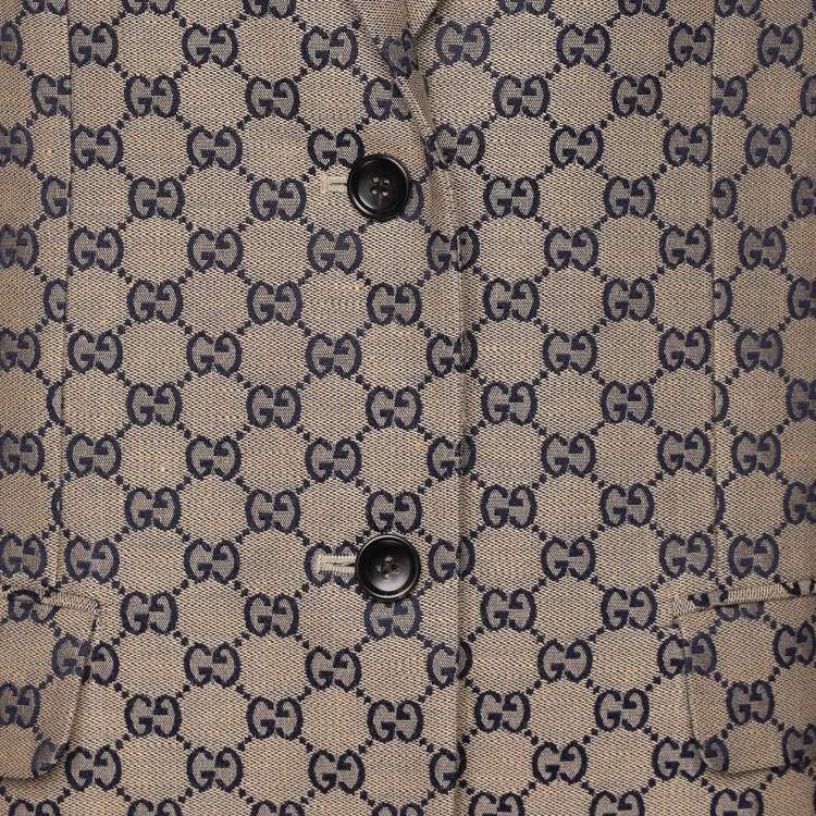 Pre Owned Gucci Beige/Blue GG Linen Blend Blazer M