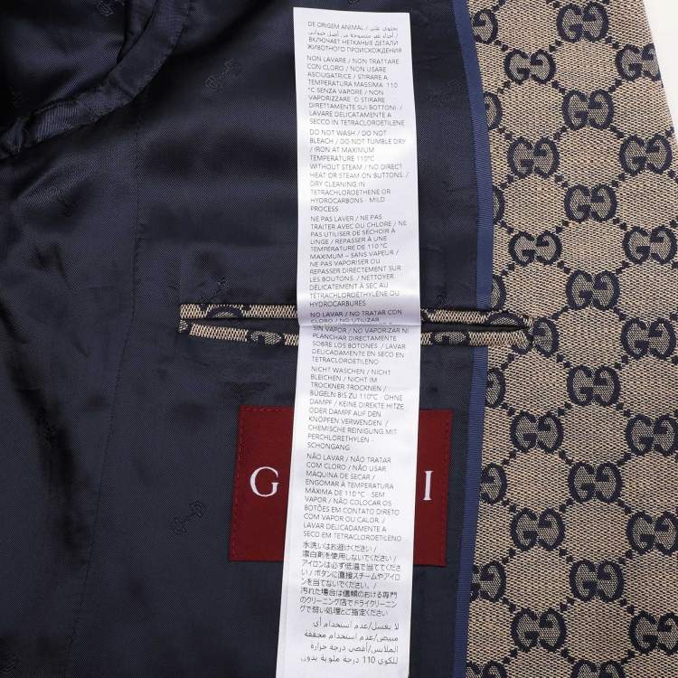 Pre Owned Gucci Beige/Blue GG Linen Blend Blazer M