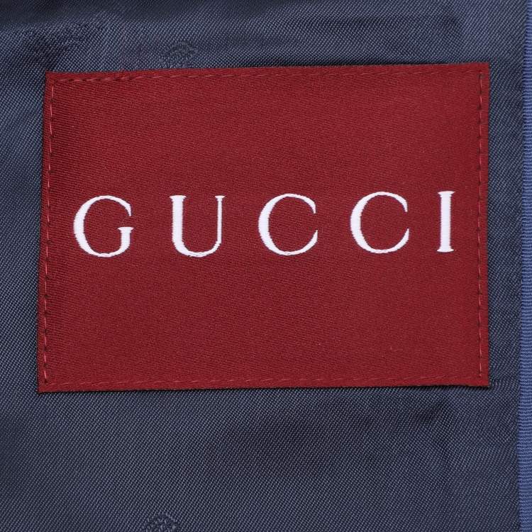Pre Owned Gucci Beige/Blue GG Linen Blend Blazer M