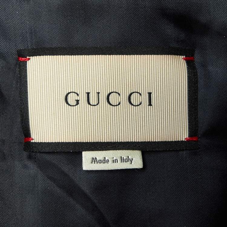 Pre Owned Gucci Silver Metallic Crinkle Leather Bomber Jacket XL