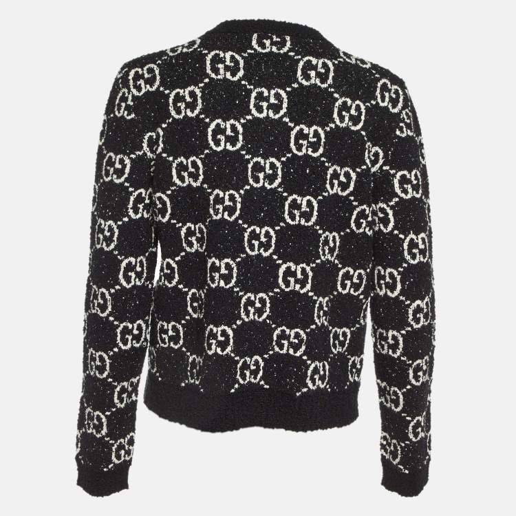 Pre Owned Gucci Black GG Jacquard Knit Button Front Cardigan L