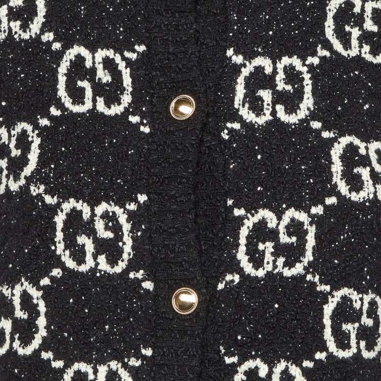 Pre Owned Gucci Black GG Jacquard Knit Button Front Cardigan L