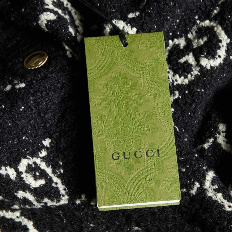 Pre Owned Gucci Black GG Jacquard Knit Button Front Cardigan L