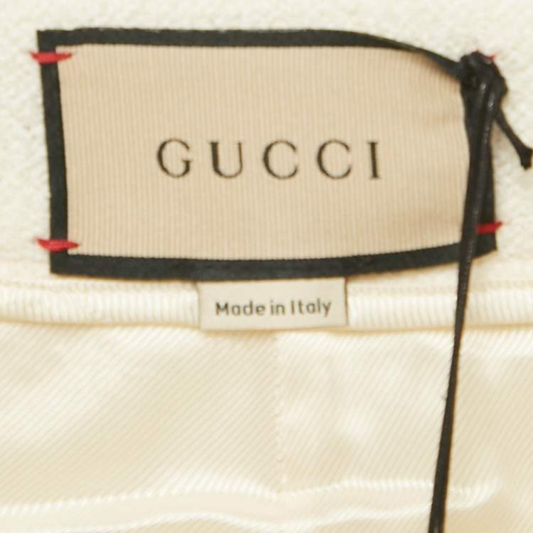 Pre Owned Gucci Cream Side Stripe Tweed Straight Leg Trousers M