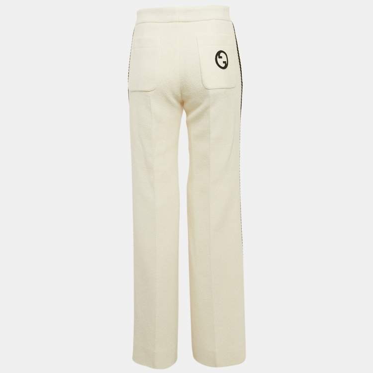 Pre Owned Gucci Cream Side Stripe Tweed Straight Leg Trousers M
