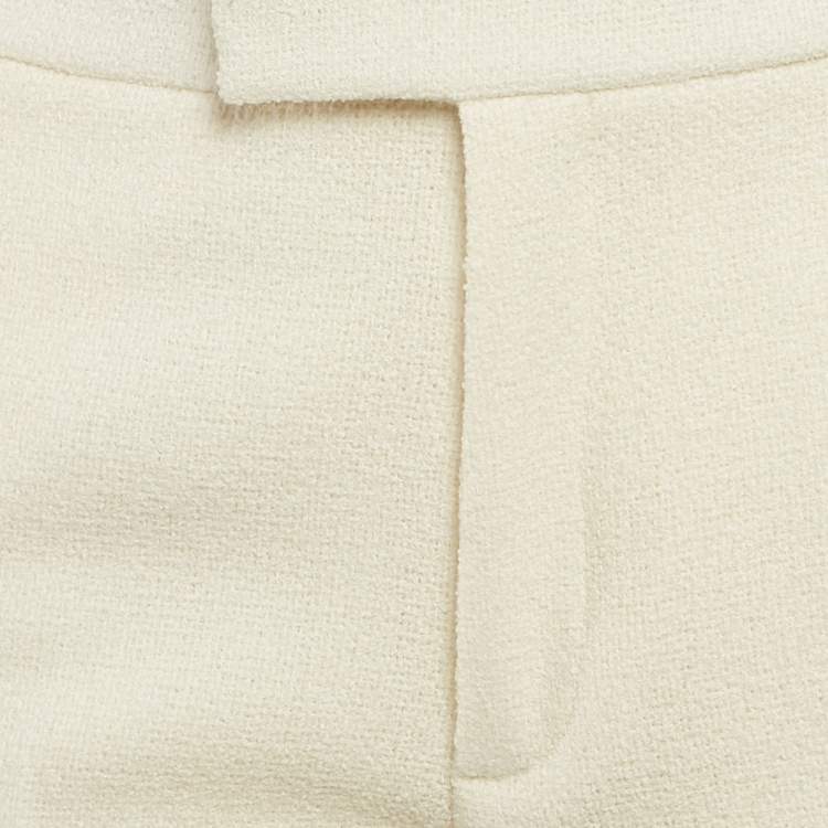 Pre Owned Gucci Cream Side Stripe Tweed Straight Leg Trousers M