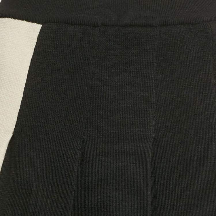 Pre Owned Gucci Black/White Wool Knit Pleated Two-Toned Midi Skirt XL