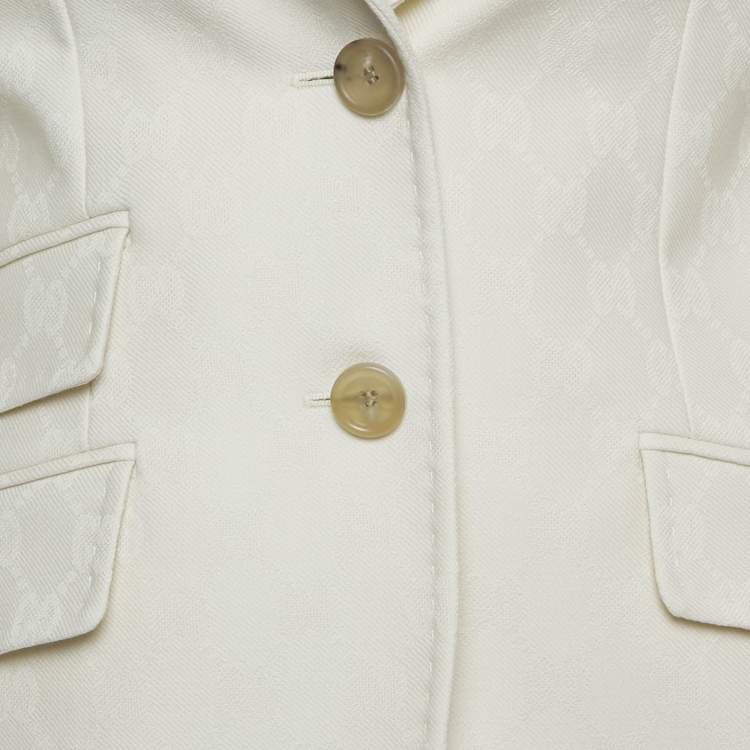 Pre Owned Gucci Off White GG Wool Jacquard Blazer XXS