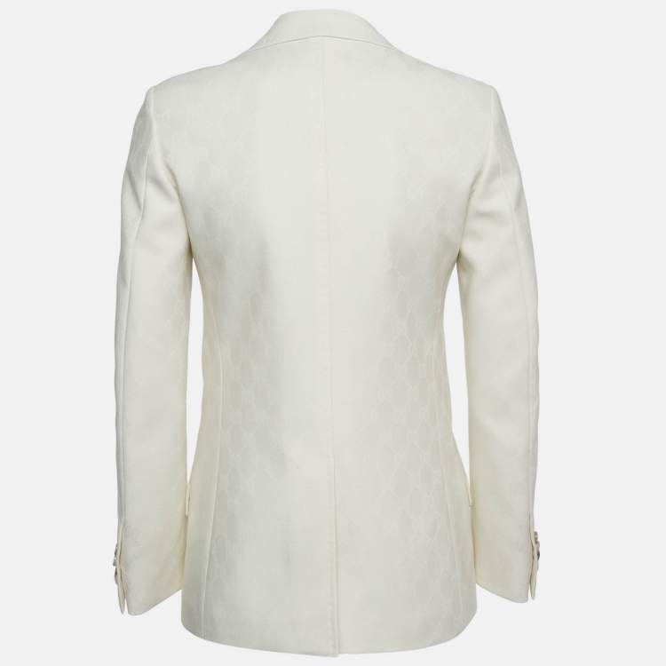 Pre Owned Gucci Off White GG Wool Jacquard Blazer XXS