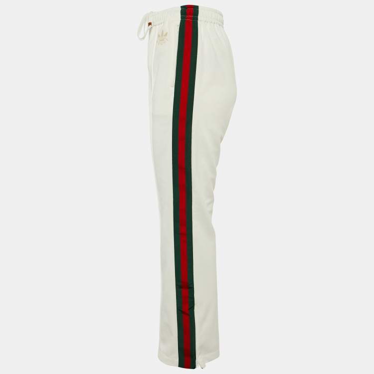 Pre Owned Gucci x Adidas White Jersey Striped Track Pants S