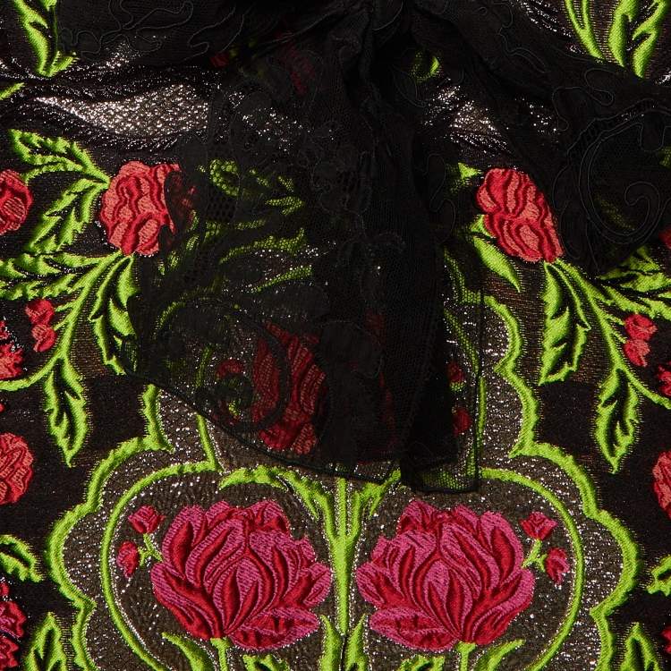 Pre Owned Gucci Black Floral Jacquard Lace Trim Mini Dress S