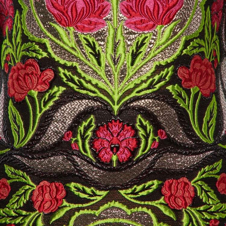 Pre Owned Gucci Black Floral Jacquard Lace Trim Mini Dress S