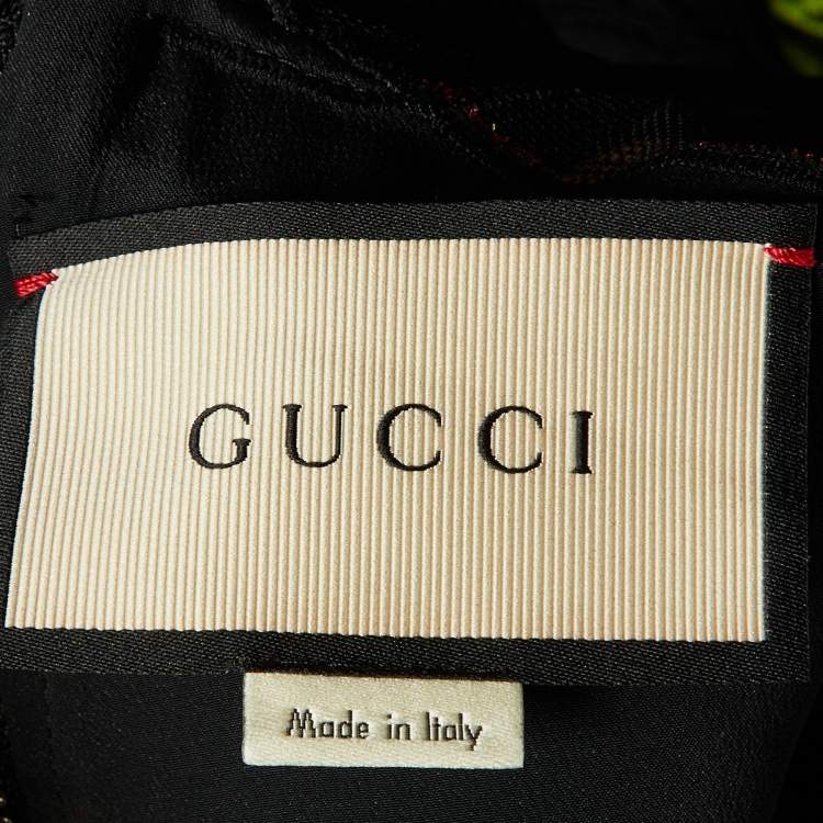 Pre Owned Gucci Black Floral Jacquard Lace Trim Mini Dress S