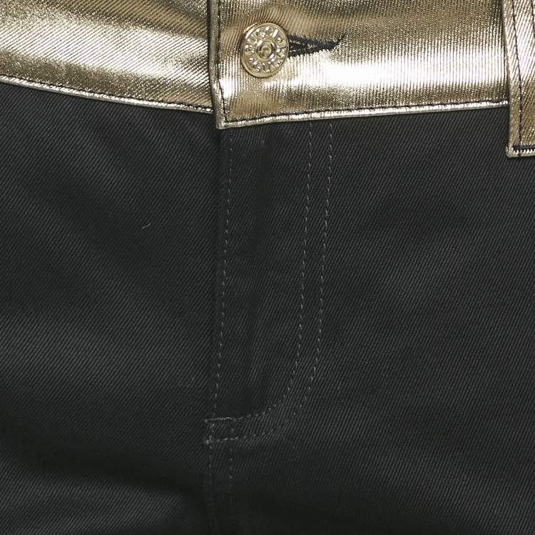 Pre Owned Gucci Black Denim Gold Print Skinny Jeans M Waist 32"