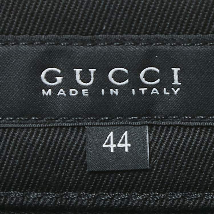 Pre Owned Gucci Black Denim Gold Print Skinny Jeans M Waist 32"