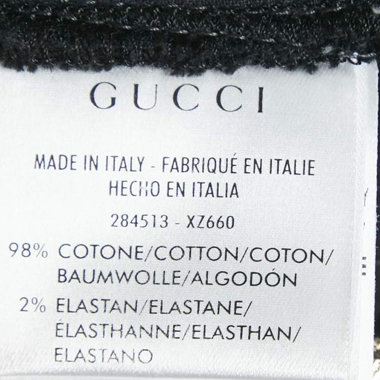 Pre Owned Gucci Black Denim Gold Print Skinny Jeans M Waist 32"