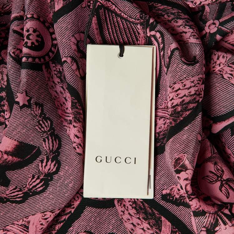 Pre Owned Gucci Pink Printed Silk Flared Trousers S