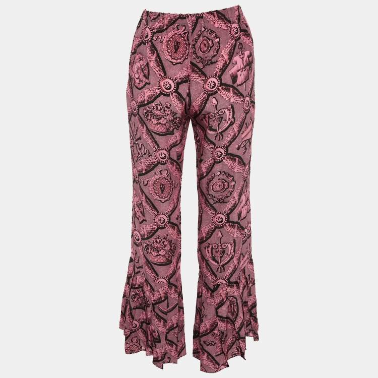 Pre Owned Gucci Pink Printed Silk Flared Trousers S