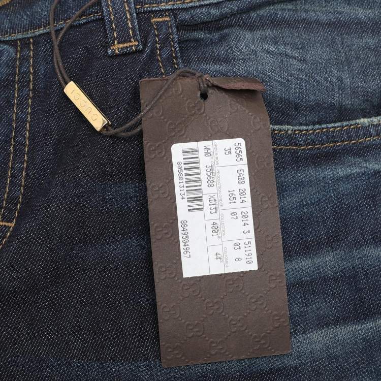 Pre Owned Gucci Faded Navy Stretch Cotton Skinny Flare Jeans M
