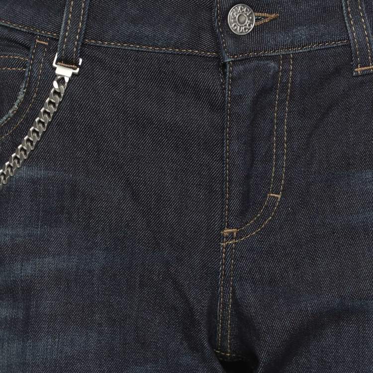 Pre Owned Gucci Faded Navy Stretch Cotton Skinny Flare Jeans M