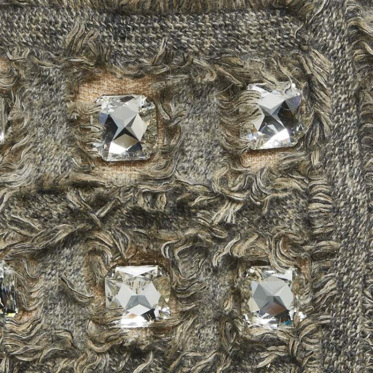 Pre Owned Gucci Beige Fringed Wool Heavy Crystal Embellished Mini Skirt XS