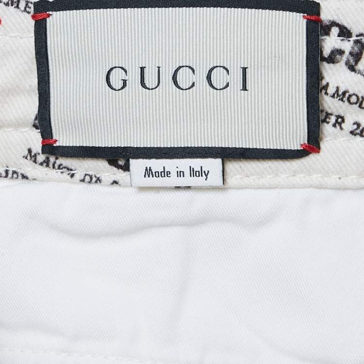 Pre Owned Gucci Off-White Denim Logo Print Short S Waist 26"