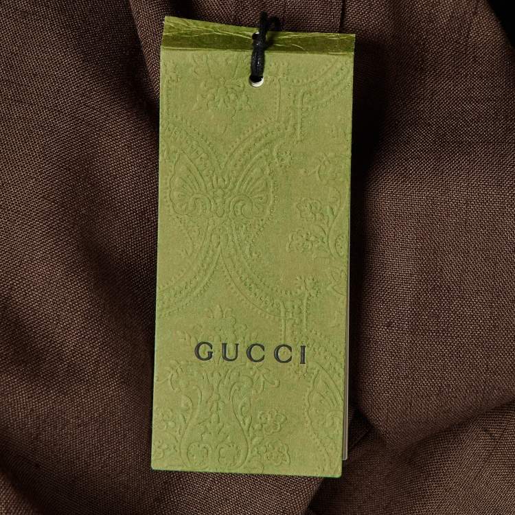 Pre Owned Gucci Brown Web Stripe Linen Blend Bowling Shirt S