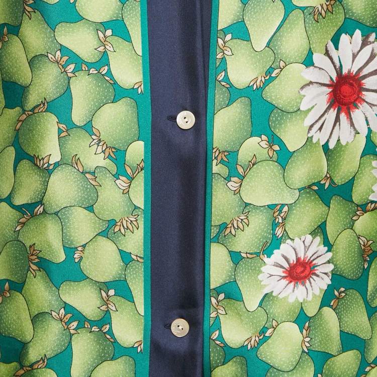 Pre Owned Gucci Green Strawberries Silk Short Sleeve Shirt S