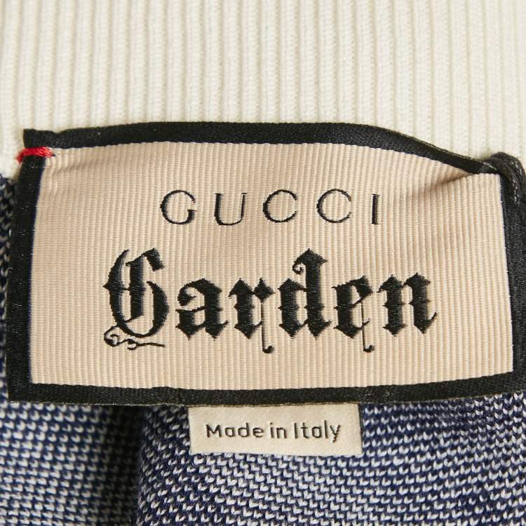 Pre Owned Gucci Navy Blue Cotton Jacquard Knit Knee-Length Skirt XS