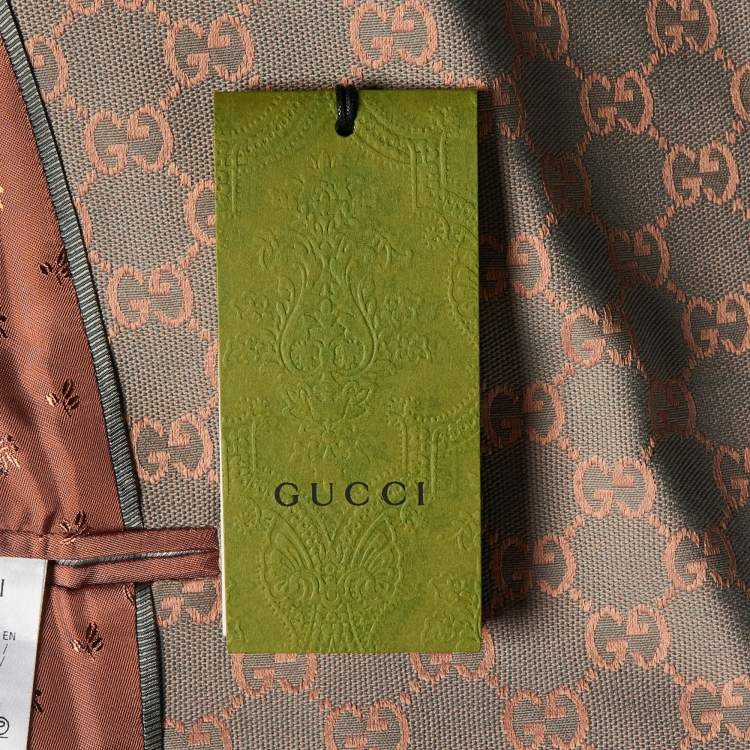 Pre Owned Gucci Coral Pink/Grey GG Jacquard Double Breasted Blazer M