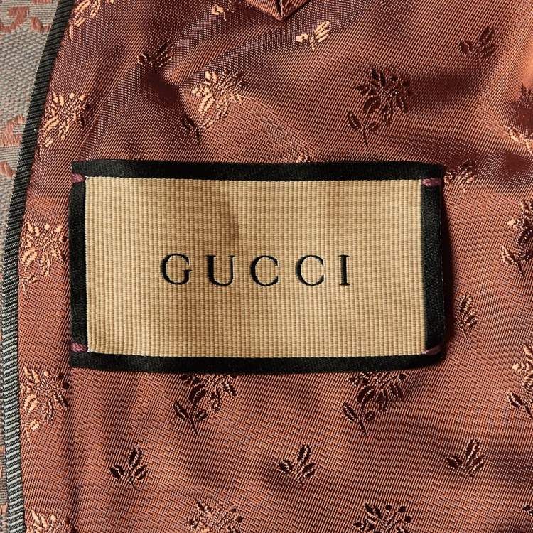 Pre Owned Gucci Coral Pink/Grey GG Jacquard Double Breasted Blazer M