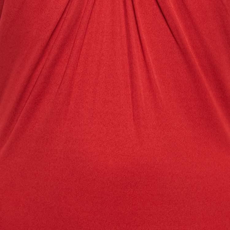 Pre Owned Gucci Red Horsebit Detail Crepe Jersey Halter Neck Top L