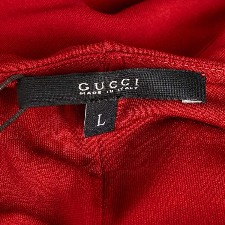 Pre Owned Gucci Red Horsebit Detail Crepe Jersey Halter Neck Top L
