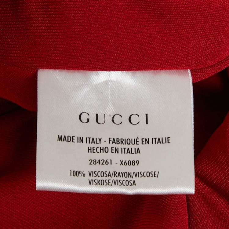 Pre Owned Gucci Red Horsebit Detail Crepe Jersey Halter Neck Top L