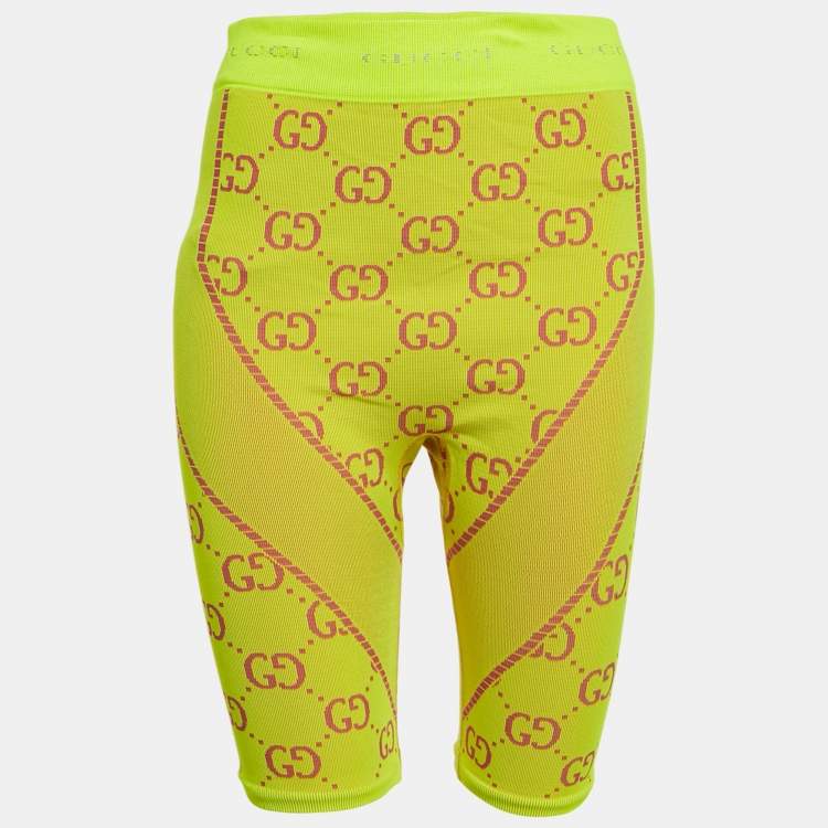 Pre Owned Gucci Acid Green GG Jacquard Jersey Biker Shorts M