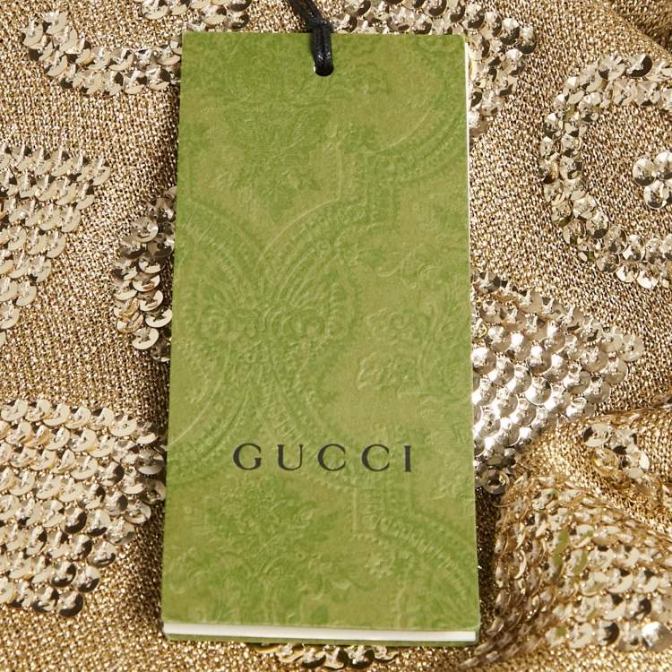 Pre Owned Gucci Gold Sequined Lurex Knit Long Sleeve Top M