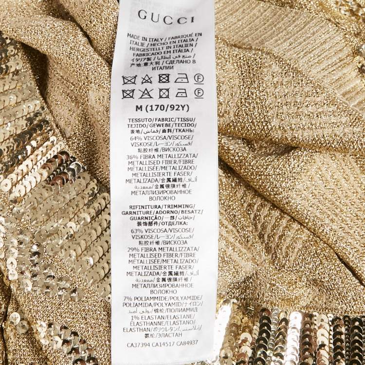 Pre Owned Gucci Gold Sequined Lurex Knit Long Sleeve Top M