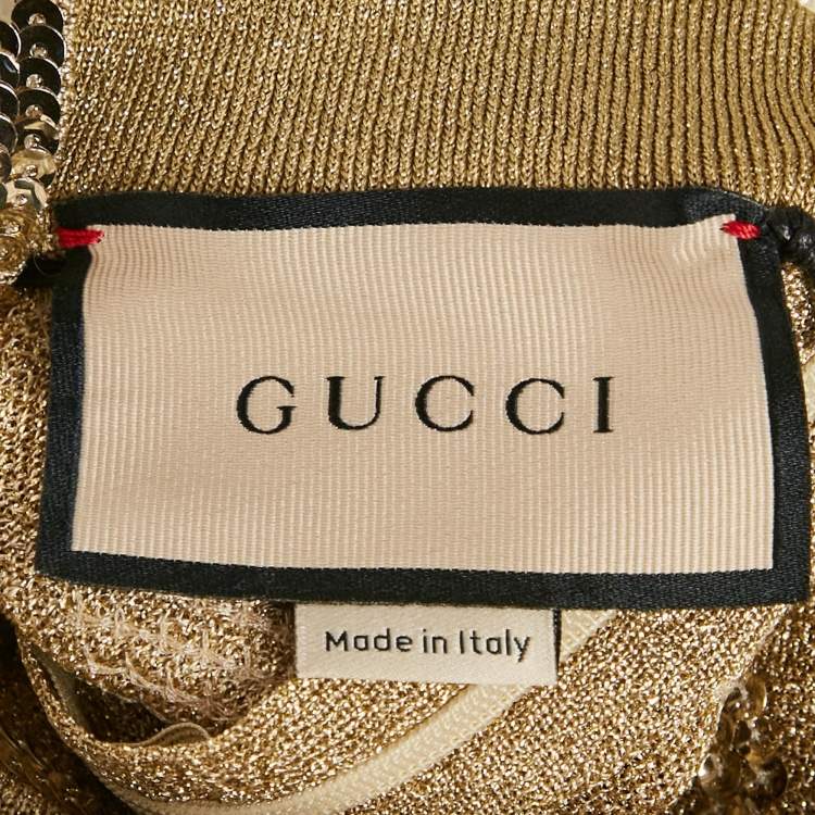 Pre Owned Gucci Gold Sequined Lurex Knit Long Sleeve Top M