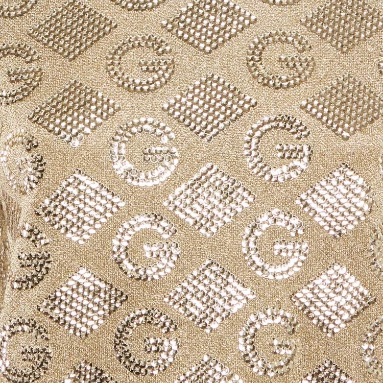 Pre Owned Gucci Gold Sequined Lurex Knit Long Sleeve Top M